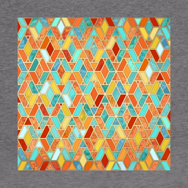 Tangerine & Turquoise Geometric Tile Pattern by micklyn